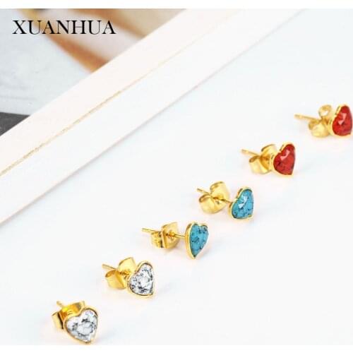 XUANHUA Heart-shaped Stud Earrings For Women Stainless Steel Jewelry Woman Vogue 2019 Jewelry Accessories wholesale lots bulk