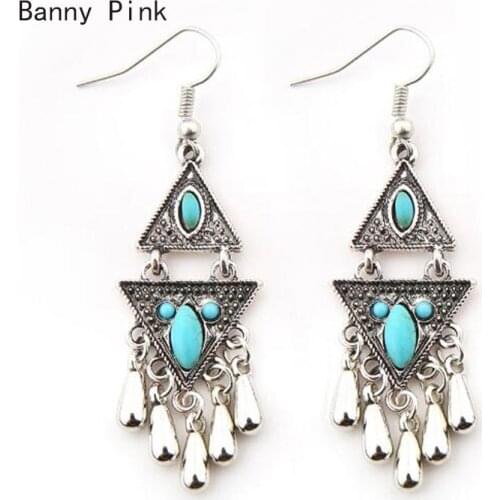 Vintage Alloy Triangle Pendant Dangle Earrings For Women Bohemia Metal Tassel Fishhook Drop Earrings Fashion Jewelry Pendietes