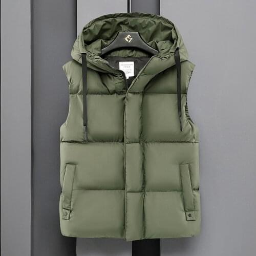 Autumn Winter Mens Casual Hooded Vest Solid Sleeveless Jacket Male Thick Warm Waistcoat Zipper Vests with Pockets Outerwear