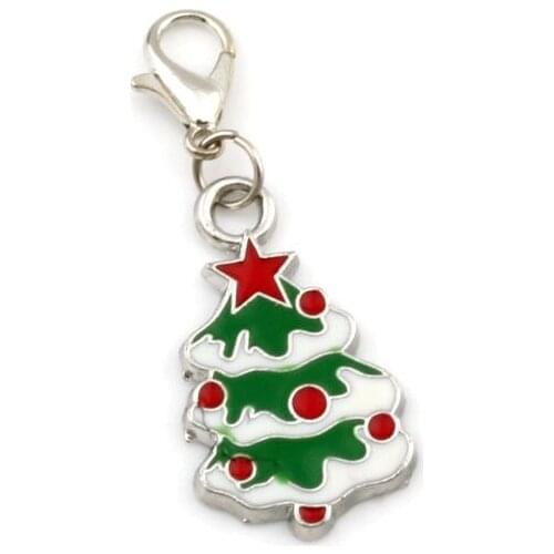 10pcs Enamel Christmas tree Floating Lobster Clasps Charm Beads Fit Charm Bracelet DIY Jewelry 14.5x40mm A-568b