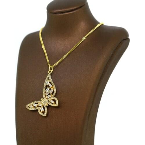 2pcs Fine Jewelry Tiny Crystal Butterfly Women Necklace Gold Charms Chain Necklace Pendant Rainbow Cubic Zirconia Copper Gift