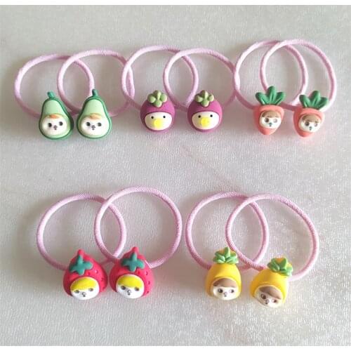 2PCS Cute Mangosteen Avocado Princess Headwear Kids Elastic Hair Bands Children Ropes Girls Accessories Baby Cartoon Headdress