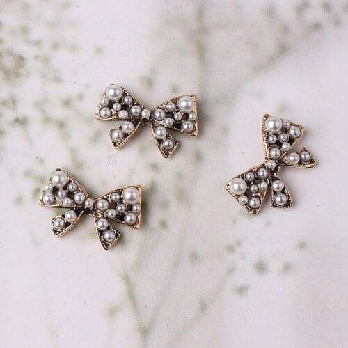 5 Pcs/Lot Rhinestone Pearl Bow Plate Diamond Button Jewelry Scarf For Hair Accessories Sewing Decorative Clothing Coat