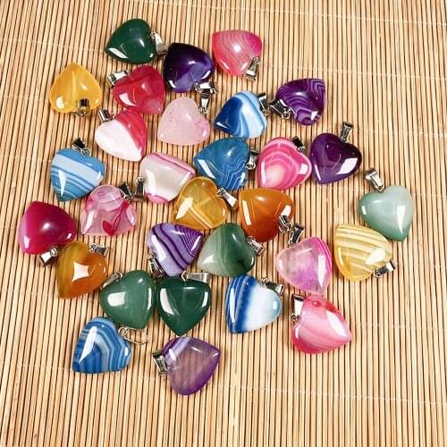 Natural Semi Precious Stone Pendant heart-shaped Stripe Agates Making bracelet, necklace and earrings for DIY 20*20mm
