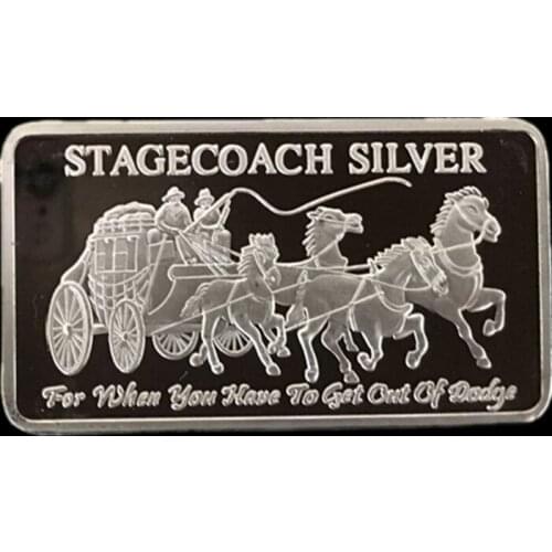 50 pcs Non Magnetic The Stagecoach bar brass core silver plated ingot coin 50 x 28 mm souvenir home decoration coin