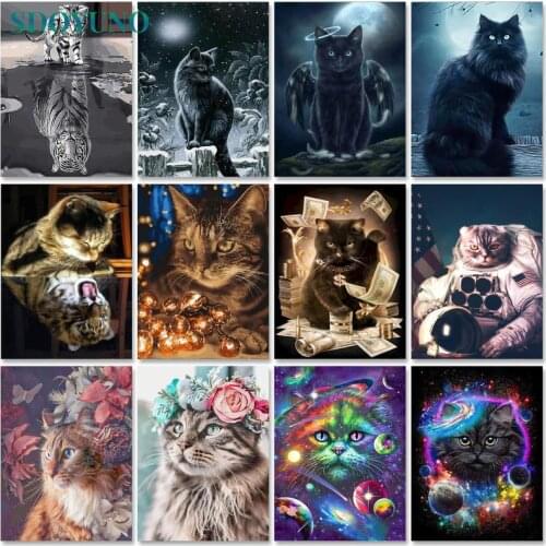 SDOYUNO Acrylic Paint By Numbers Cats Oil Painting By Numbers On Canvas Animals 40x50cm Frameless DIY Home Decor Wall Art