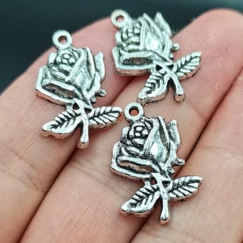 Antiquing 15pcs Rose Flower Charms Pendant necklace,earring jewelry DIY handmade 25*17mm