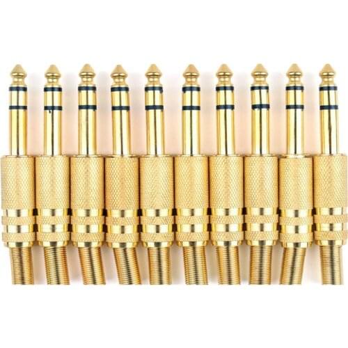 Areyourshop 10 Pcs Gold 6.35mm Male 1/4 Stereo Plug Audio Connector