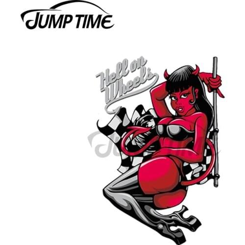 JumpTime 13 x 4cm For Devil Pin Up Girl Hell On Wheels Car Sticker Decal Vinyl Japan Waterproof Bumper Doors Windows Accessories