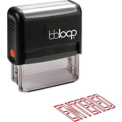 BBloop "ENTERED" Outline Self-Inking Stamp, Rectangular, Laser Engraved, RED/BLUE/BLACK