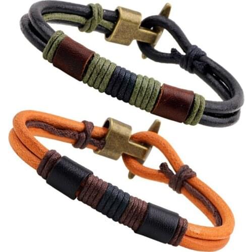 MKENDN Pure Handmade Genuine Leather Bracelets Brand Fashion Punk Cuff Bracelets & Bangle for Women Men Jewelry Accessory