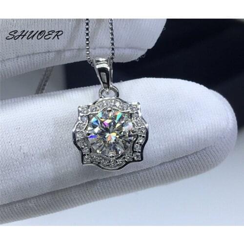 Classic 925 Sterling Silver 1 Carat Brilliant Cut Pass Diamond Tester D Color Moissanite Royal Wedding Pendant Necklace Jewelry