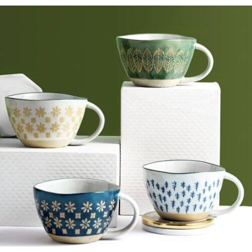 310ml Household Japanese Ceramic Mug Handgrip Kungfu Teacup Nordic Retro Breakfast Oatmeal Heat Resistant Milk Juice Coffee Cup