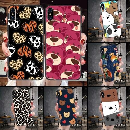 Love pink bear Leopard Phone Case For iphone 5 5S SE 2 6 6S 7 8 11 12 Mini Plus X XS XR Pro Max black painting shell silicone