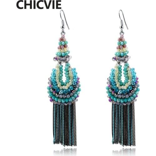 CHICVIE Vintage Blue Tassel Long Drop DIY Earrings Women Ethnic Resin Bohemian Fashion Jewelry Earrings Drop Shipping SER160030