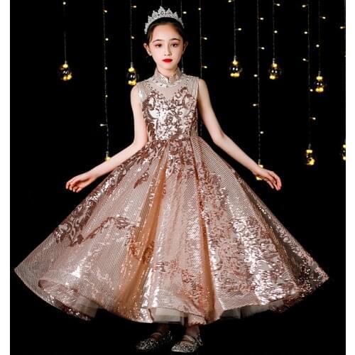 Flower Girl Wedding Sequins Dresses for Girls First Communion Dress Kids Piano Performance Robe Children Pageant Ball Gown