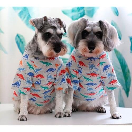 Dog T-shirt Fashion Dinosaur Print Teddy Clothes French Bulldog Small Dog Soft Cotton Breathable Short Sleeve Pet Cartoon Coat