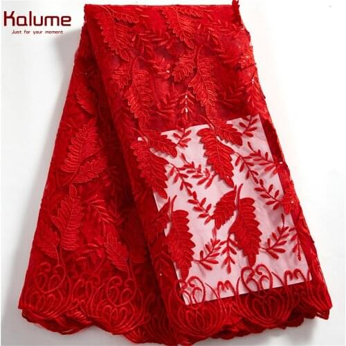 Kalume Latest African Tissue Lace Fabric Sequins Nigerian Tulle Lace Fabric High Quality Net Lace 5 Yards For Diy Dress F2528