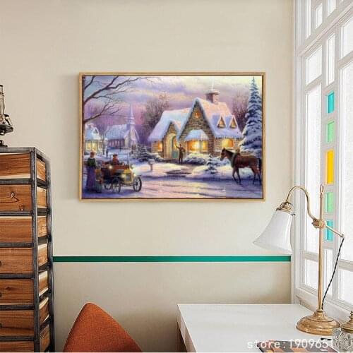 No frame classical Thomas snow scene house oil painting canvas printings printed on cotton home wall art decoration picture