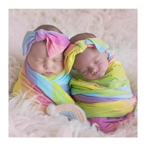 Baby Bedding Clothing Newborn Baby Boy Girl Cotton Floral Print Swaddle Wrap Blanket Sleeping Bag Swaddling Headband 2Pcs Sets