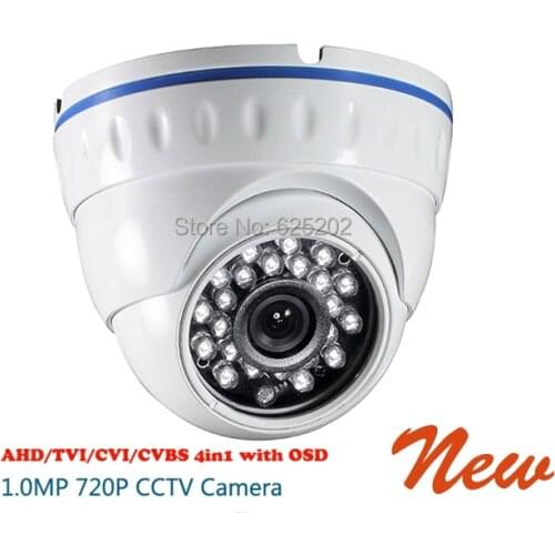 AHD/TVI/CVI/CVBS 4 in 1 720P 1.0MP 24 IR Dome CCTV Camera with OSD Cable