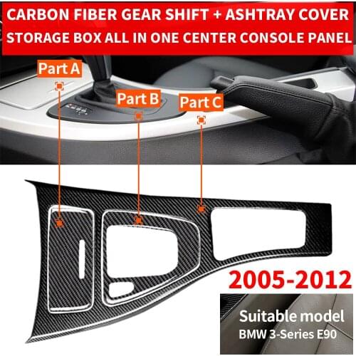 LHD Real 3K Carbon Fiber Inner Console Center Panel For BMW E90 3-series Gear Shifter Ashtray Cover Trim For 2005-2012 Left Hand