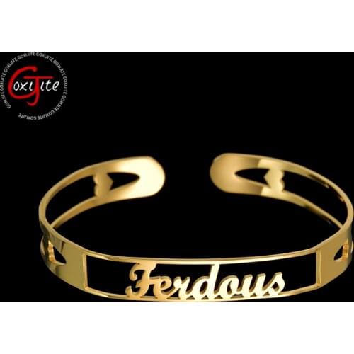 Goxijite Trendy Name Bangle Brecelet Customized Open Hollow Name Heart Bangles For Women Stainless Steel Jewelry Handmade Gift