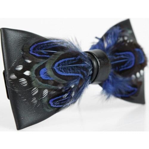 Free shipping new fashion mens male original blue white handmade wave feather wedding dress Pu groom Headdress leather bow tie