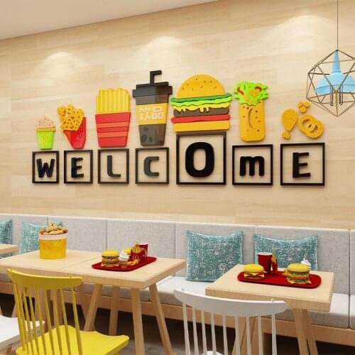 Burger Shop Milk Tea Fried Chicken Hall Wall Decoration Wall Stickers Personality Background Snack Bar Glass Sticker Painting