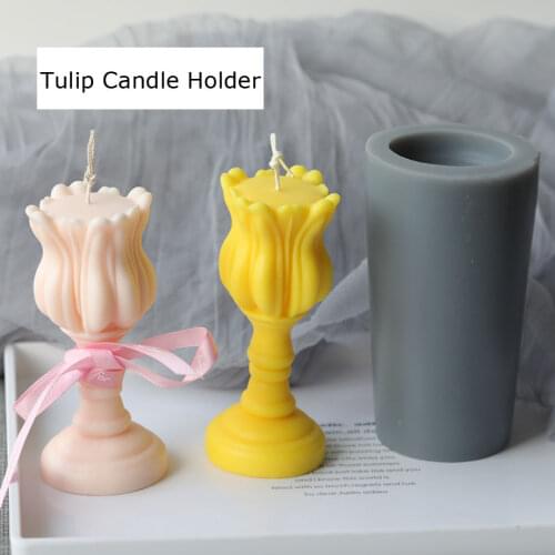 New DIY Candles Mould Tulip Candle Holder Candle Aromatherapy Plaster Candle Silicone Hand-made Soy Aroma Wax Soap Candles Mold