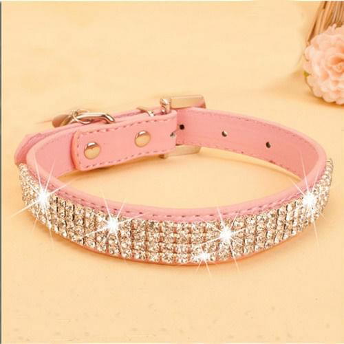 Pets Collar HOT Rhinestone PU Leather Crystal Diamond Puppy Collar Pink Red Pet Dog Collars