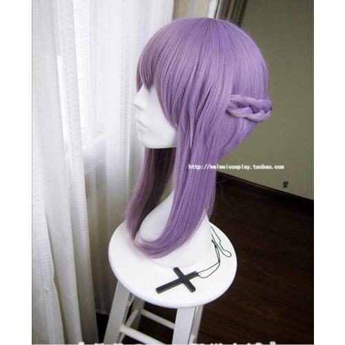 Anime Owari no Seraph Of The End Shinoa Hiragi Cosplay Wigs Short Purple Braided Synthetic Hair Wig + Wig Cap+ Butterfly Hairpin