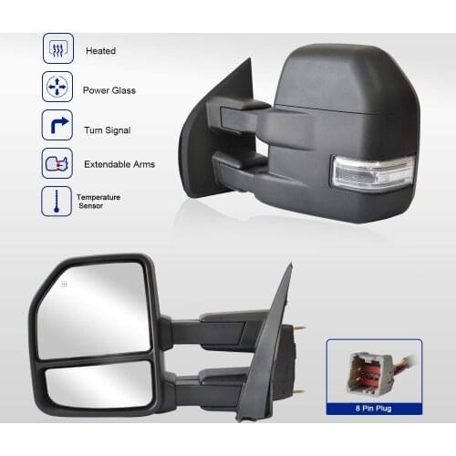 Fit for Ford F150 Pickup Truck 2015-2020 Towing Mirrors with Temperature Sensor- 8 Pin Plug Power Adjustment Mirrors