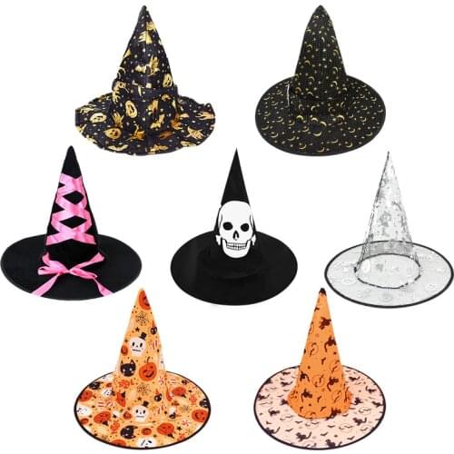 Adult Kids Children Halloween Witch Hats Masquerade Wizard Hat Cosplay Costume Accessories Halloween Party Fancy Dress Decor