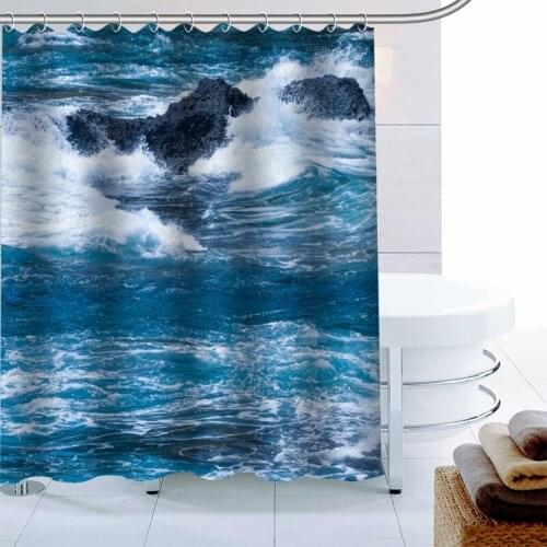ShunQian Seething Waves Shower Curtain Polyester Fabric Bath Screens Curtains For Bathroom 3D Waterproof Bath Curtain Hook