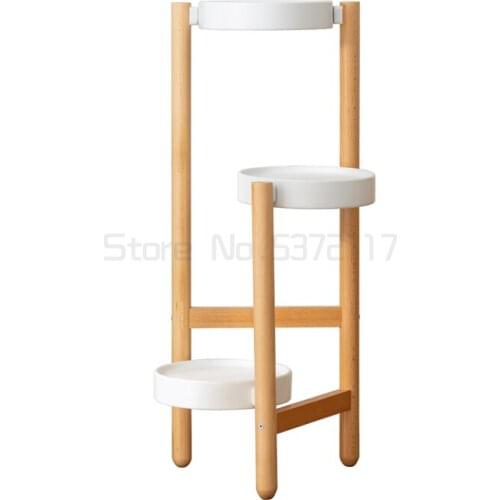 Nordic solid wood flower rack shelf balcony simple modern living room wooden plant rack