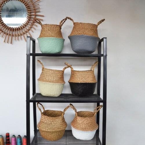 Folding Storage Baskets Laundry Seagrass Baskets Wicker Rattan Hanging Flower Pot Toy Panier Osier Cestas De Mimbre Decorativas