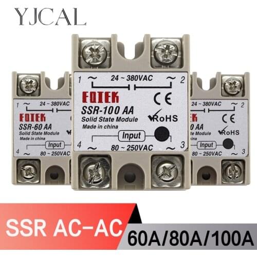 Solid State Relay 60A 80A 100A Input DC 24-380V AC Output High Quality Module 3-32V SSR-60AA SSR-80AA SSR-100AA