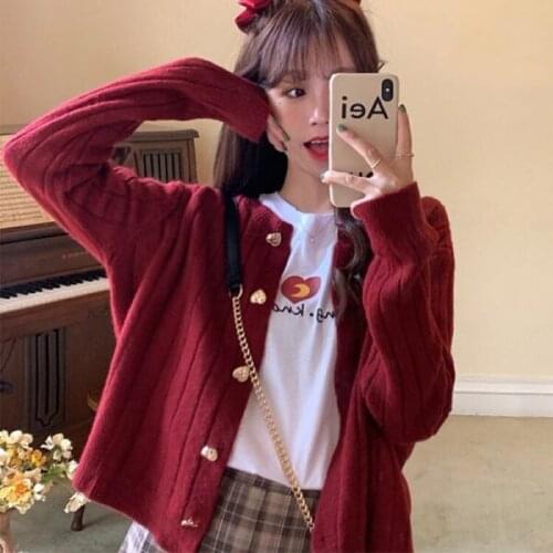 Wine Sweet Love Buttons Knitted Cardigans Autumn Womens Stripe Crochet Short Cardigan Sweater Female Casual Knit Tops Apricot