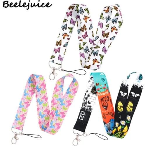 Dream Butterfly Loves Flowers Lanyard Keys Phone Holder Funny Neck Strap With Keyring ID Card Animal webbings ribbons Hang Rope