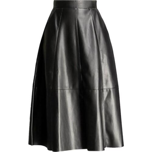 Women Pu Umbrella Skirt High Waist autumn winter ol pleated leather skirt plus size 3XL