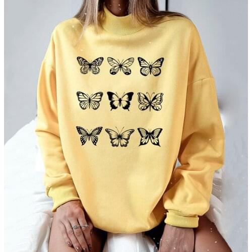 Women Hoodies Streetwear Casual Long Sleeve Pullover Fashoin Butterfly Print Sweatshirts Female Comfy Thermal Warm Blouse Top