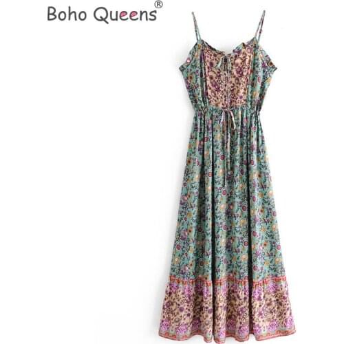 Boho Queens Women floral print sleeveless beach long Bohemian strap tassel dresses Ladies Summer rayon maxi dress vestidos