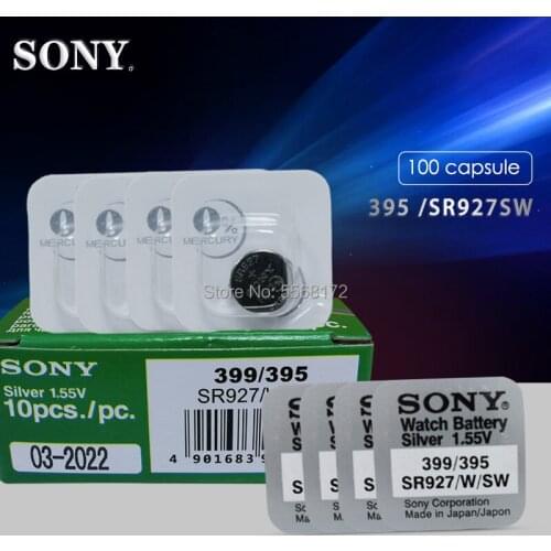 100pcs Fast Selling SONY AG7 Silver Oxide G7 LR57 LR927 SR927W 395 Coin Button Cell 1.55V For Watch Battery Single grain packing