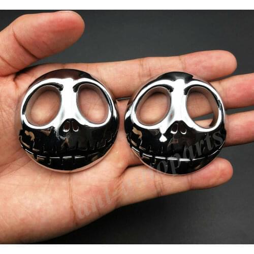 2x Chrome Metal 3D Jack Skellington Skull Car Emblem Motorcycle Badge Sticker
