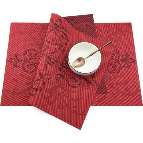 6Pcs Red Decoration Placemats for Kitchen PVC Table Mat Manteles Doilies Slip-Resistant Cup Mats Coaster Pad Set
