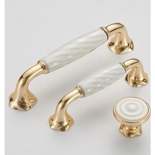 96 128mm modern simple fashion white Thread ceramic kitchen cabinet wine cabinet door handle gold drawer tv cabinet knob pull