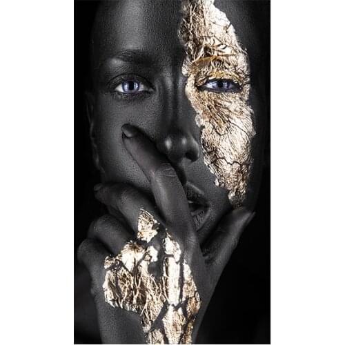 African Art Black and Gold Woman Oil Painting on Canvas Cuadros Posters and Prints Scandinavian Wall Art Picture for Living Room