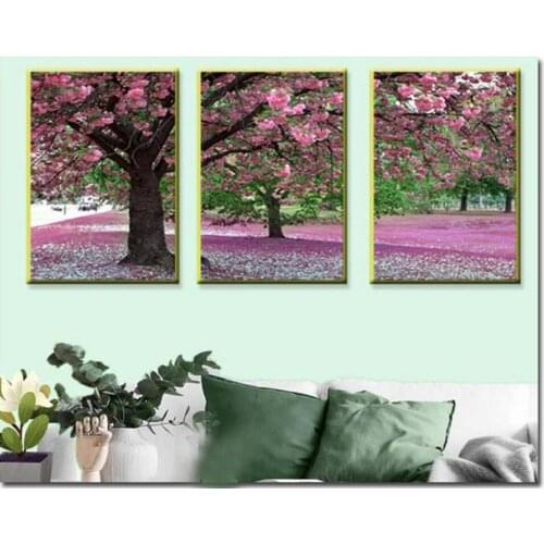 Pink tree diamond painting full drill square diamond mosaic picture of rhinestones diamond embroidery sale diamond art 3pcs set