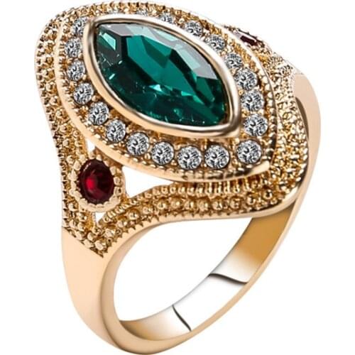 Bohemian Oval Engagement Rings For Women Jewelry Gold Ring Female Vintage Green Crystal Ring Statement Rings Women Ladies Gifts